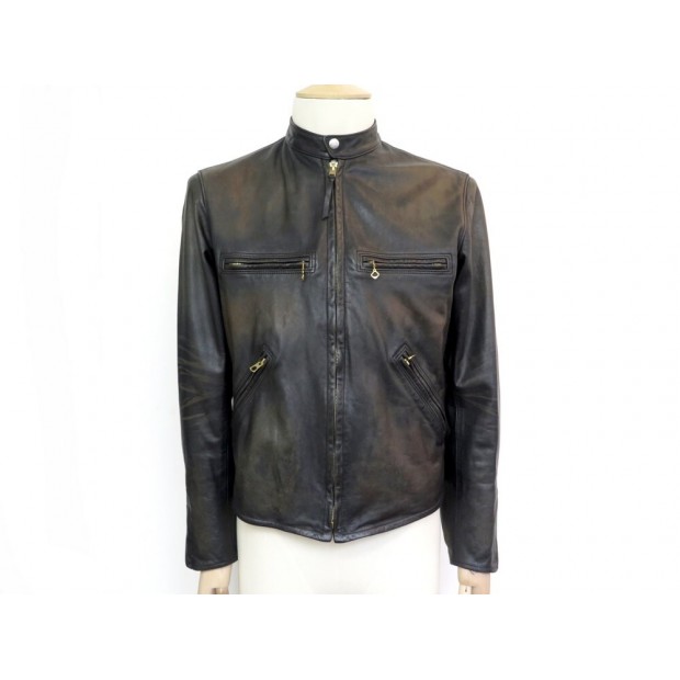 BLOUSON RALPH LAUREN DOUBLE RL VESTE 48 M CUIR NOIR BLACK LEATHER JACKET 1950€