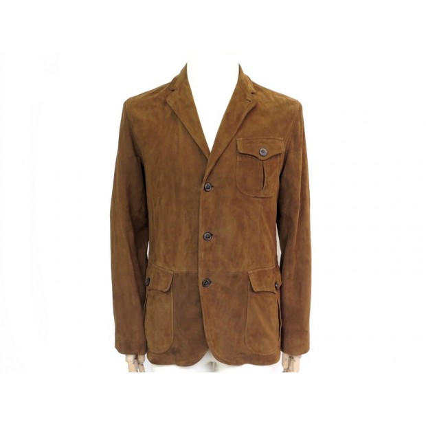 NEUF VESTE RALPH LAUREN POLO BLOUSON 48 M EN CUIR VELOURS MARRON JACKET 1000€