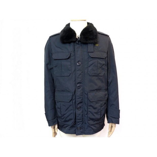 MANTEAU BLOUSON BLAUER PARKA DOUDOUNE COL FOURRURE 48 M NYLON BLEU JACKET 500€