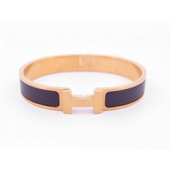 BRACELET HERMES CLIC H FIN PM 19CM EN EMAIL NOIR FINITION PLAQUE OR BANGLE 575€