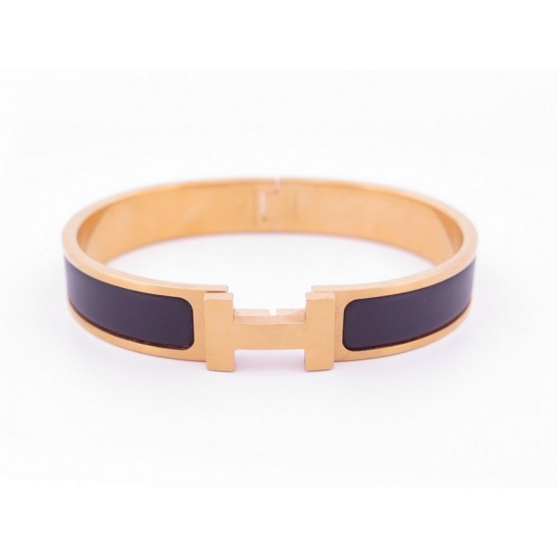 BRACELET HERMES CLIC H FIN PM 19CM EN EMAIL NOIR FINITION PLAQUE OR BANGLE 575€