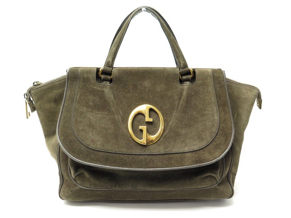 sac a main gucci 1973 251813 en daim kaki 49cm porte
