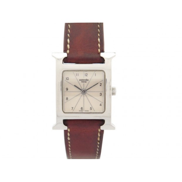 MONTRE HERMES HEURE H HH1.210 QUARTZ 21 MM EN ACIER ET CUIR MARRON WATCH 2300€