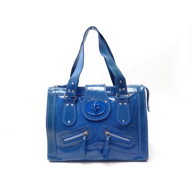 SAC KENZO EN CUIR VERNI BLEU PORTE EPAULE 34 CM BLUE LEATHER HAND BAG 400€