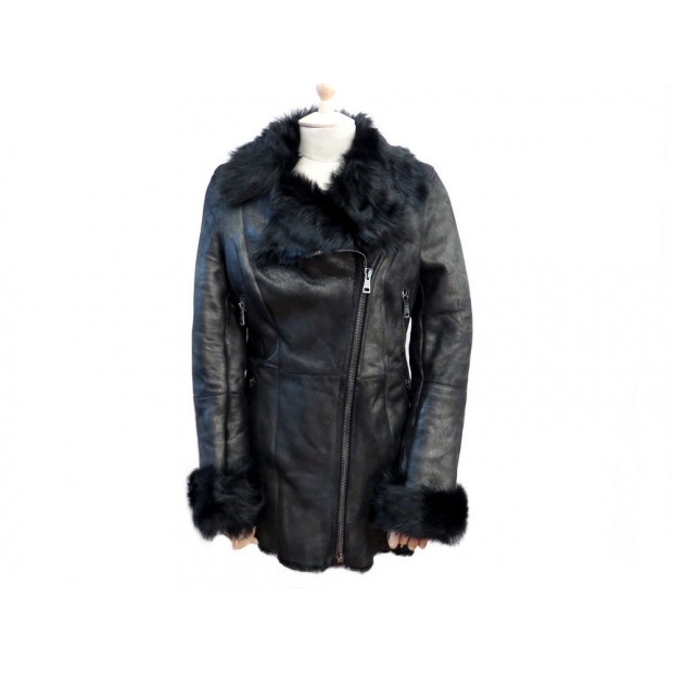 MANTEAU VENTCOUVERT ESTELLE FEMME 40 M EN AGNEAU TOSCANE RETOURNE NOIR COAT 890€