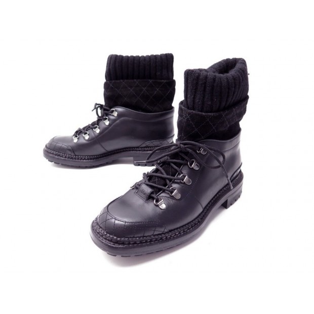 CHAUSSURES BOTTILLONS CHANEL G32332 41 BOTTINES EN CUIR NOIR COMBAT BOOTS 1190€