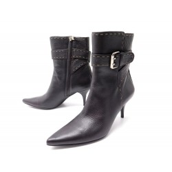 NEUF CHAUSSURES FENDI BOTTINES A TALONS 38 EN CUIR NOIR BLACK LEATHER BOOTS 890€