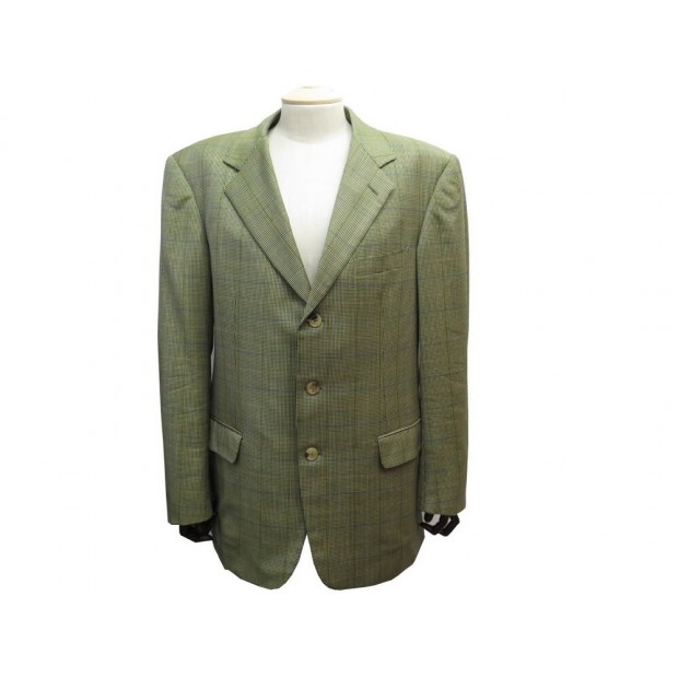 NEUF VESTE HERMES L 50 EN LAINE A CARREAUX VERT G115 GREEN WOOL JACKET 1700€