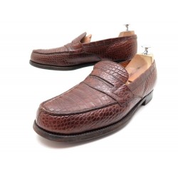 CHAUSSURES JM WESTON MOCASSINS 180 9C 43 CUIR DE CROCODILE MARRON SHOES 3790€