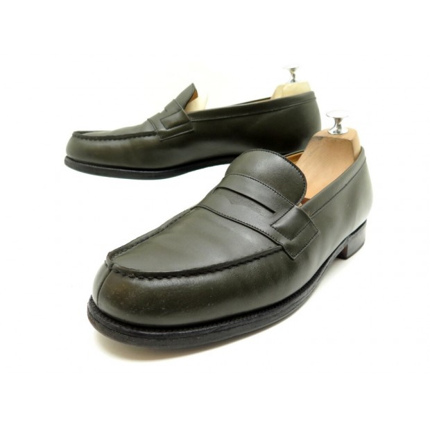 CHAUSSURES JM WESTON MOCASSINS 180 9.5C 43.5 EN CUIR KAKI LEATHER LOAFERS 695€