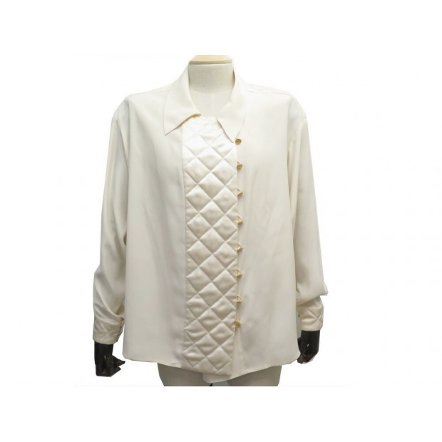 HAUT CHANEL BLOUSE BOUTONS COCO M 40 EN SOIE BEIGE MATELASSEE SILK SHIRT 1600€