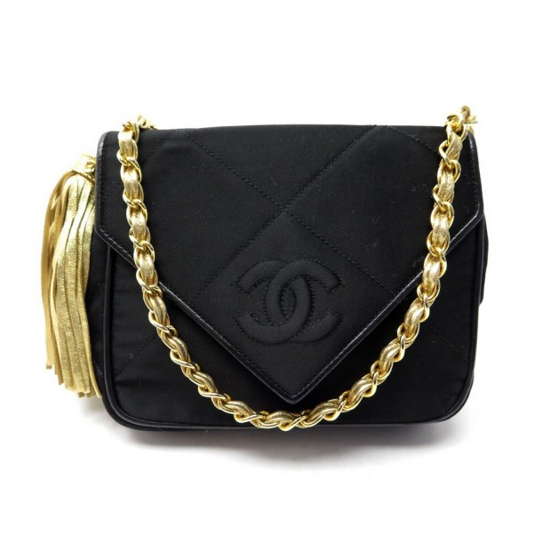 VINTAGE SAC A MAIN CHANEL LOGO CC EN TOILE MATELASSE NOIR POMPON HAND BAG 4900€