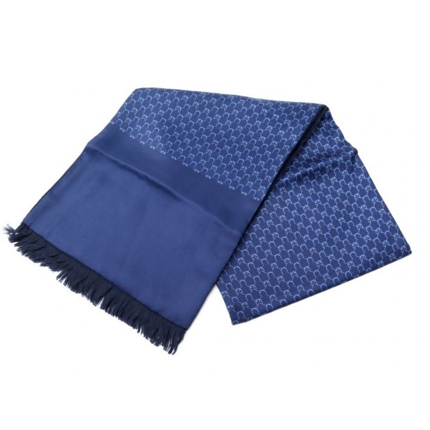 NEUF FOULARD HERMES DOUBLE FACE FERS A CHEVAL SOIE & CACHEMIRE BLEU SCARF 470€