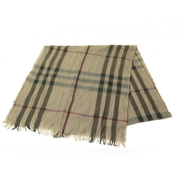 NEUF ECHARPE LEGERE BURBERRY CHECK LAINE & CACHEMIRE MARRON CASHMERE SCARF 390€