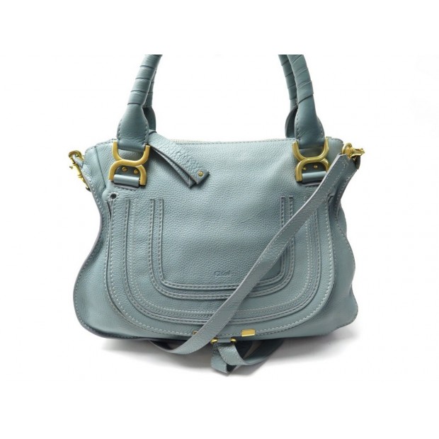 NEUF SAC A MAIN CHLOE MARCIE MEDIUM CUIR GRAINE BLEU BANDOULIERE HAND BAG 1725€