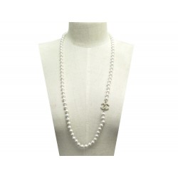 NEUF COLLIER CHANEL LOGO CC ET PERLES SAUTOIR 95 CM EN METAL DORE NECKLACE 1270€