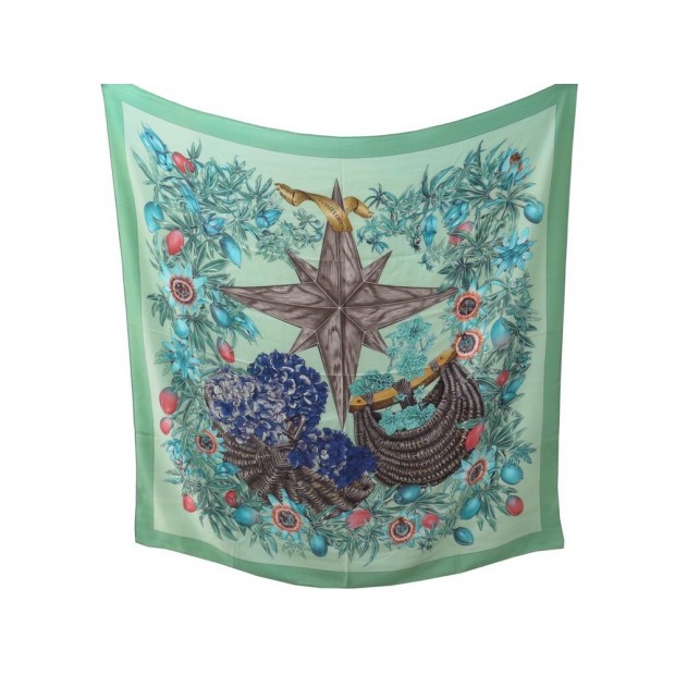 CHALE HERMES PASSIFLORES EN CACHEMIRE & SOIE VERT 140 FOULARD GREEN SHAWL 1000€