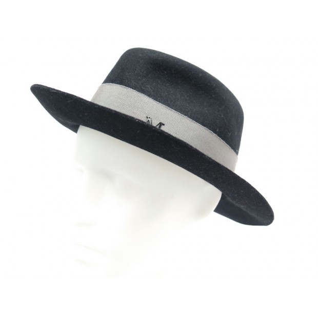 NEUF CHAPEAU MAISON MICHEL EN FEUTRE NOIR BANDE GRISE NEW BLACK FELT HAT 510€