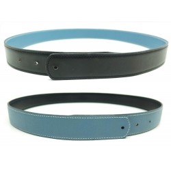 LIEN CEINTURE HERMES REVERSIBLE 28MM T78 EN CUIR EPSOM BLEU & BOX NOIR BELT 330€