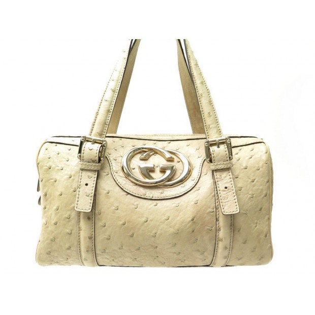 SAC A MAIN GUCCI BOSTON BRITT MEDIUM 170009 CUIR AUTRUCHE BEIGE HAND BAG 4260€