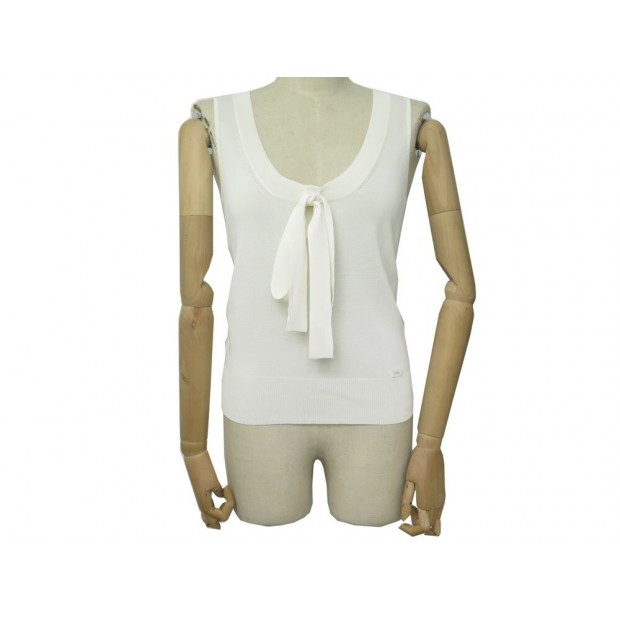 NEUF PULL DEBARDEUR CHANEL P25409 38 M VISCOSE CREME TOP SLEEVELESS VEST 1500€