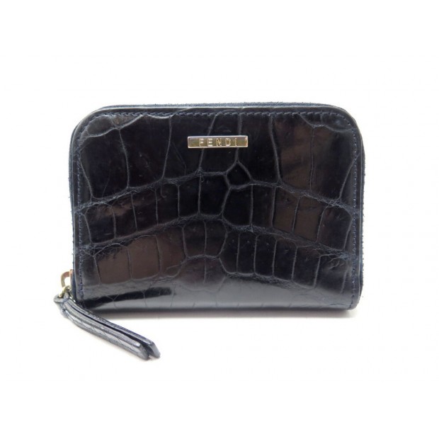 PORTEFEUILLE FENDI ZIPPE 8M0266 EN CUIR DE CROCODILE BLEU PORTE MONNAIE WALLET