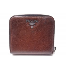 PORTEFEUILLE PRADA ZIPPE EN CUIR GRAINE MARRON PORTE MONNAIE LEATHER WALLET 580€