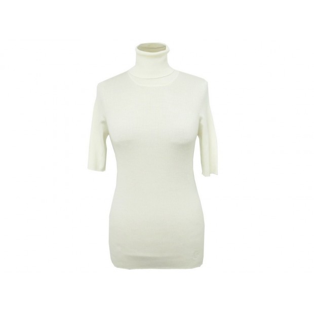 NEUF PULL LOUIS VUITTON FEMME L 42 COL ROULE EN LAINE & SOIE BLANC WOOL TOP 950€