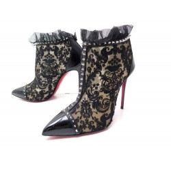 NEUF BOTTINES CHRISTIAN LOUBOUTIN PIGALLA SPIKE DENTELLE 37.5 BOOTS LACE 1050€