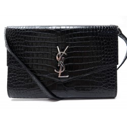 NEUF SAC POCHETTE SAINT LAURENT UPTOWN CHAIN WALLET CUIR FACON CROCO NOIR 995€