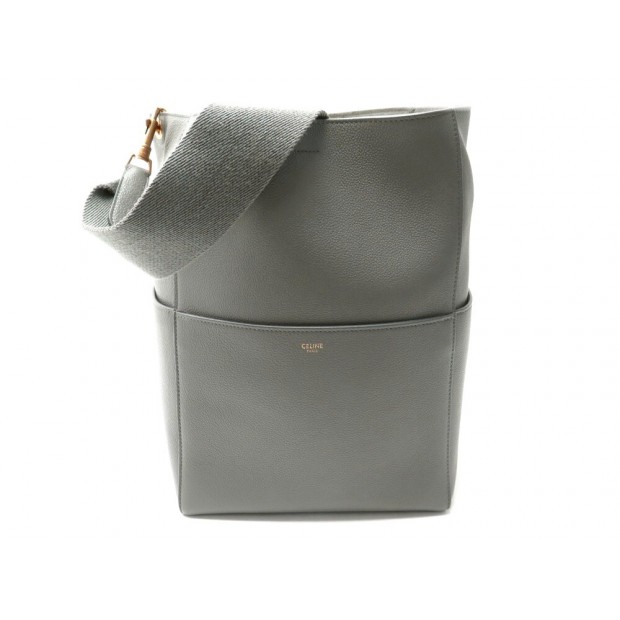 NEUF SAC A MAIN CELINE SEAU SANGLE CABAS EN CUIR GRAINE GRIS NEW HAND BAG 1850€