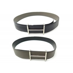 CEINTURE HERMES BOUCLE H IDEM CUIR REVERSIBLE NOIR & TAUPE 38MM T90 BELT 770€