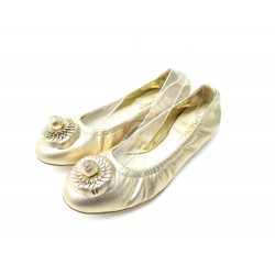 CHAUSSURES CHANEL CAMELIA G31934 38 BALLERINES CUIR DORE GOLDEN FLAT SHOES 730€
