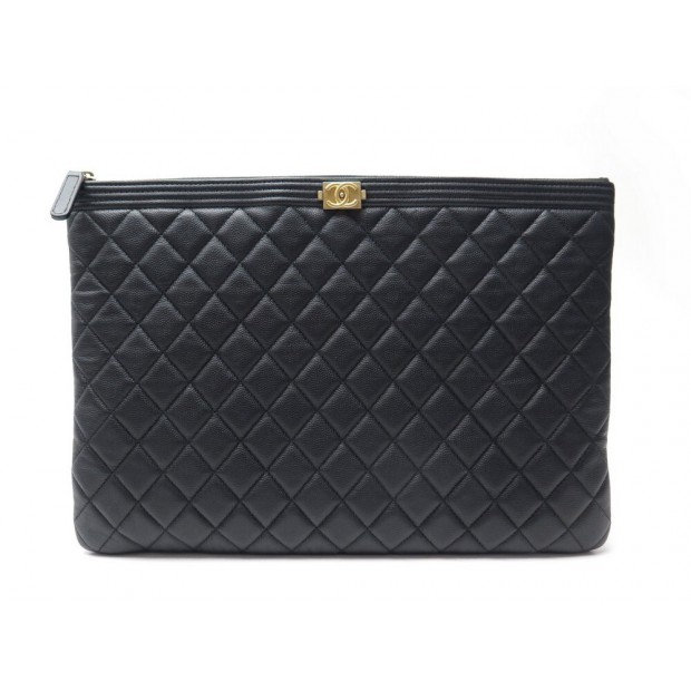 NEUF SAC POCHETTE CHANEL GRANDE BOY CUIR CAVIAR MATELASSE GM BOITE CLUTCH 1380€