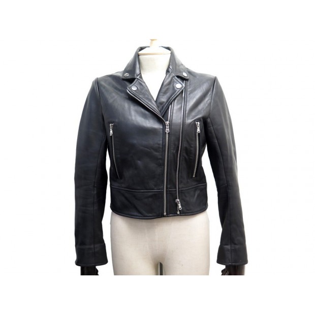 VESTE SANDRO BLOUSON PERFERCTO 1 S 36 EN CUIR AGNEAU NOIR LEATHER JACKET 525€