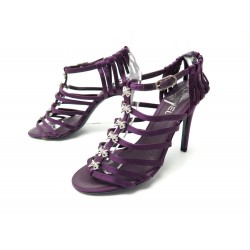 CHAUSSURES CHANEL G26373 SANDALES NOEUDS A TALONS 38 EN SATIN VIOLET SHOES 1230€