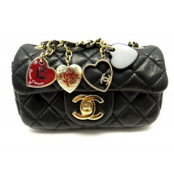 SAC A MAIN CHANEL MINI TIMELESS VALENTINE CHARMS CUIR MATELASSE NOIR BAG 3800€