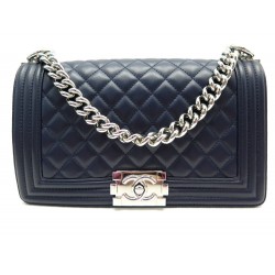 NEUF SAC A MAIN CHANEL BOY A67086 MM BANDOULIERE CUIR BLEU MARINE HAND BAG 5400€