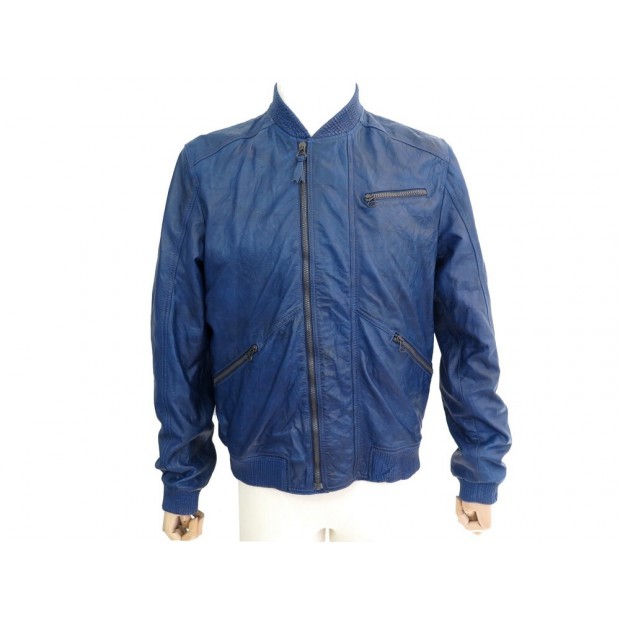 VESTE STRELLSON BLOUSON 48 M EN CUIR BLEU BLUE LEATHER JACKET VEST 560€