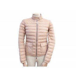 MANTEAU MONCLER DELFI XS 00 DOUDOUNE EN CUIR BEIGE ROSE BLOUSON COAT 1495€