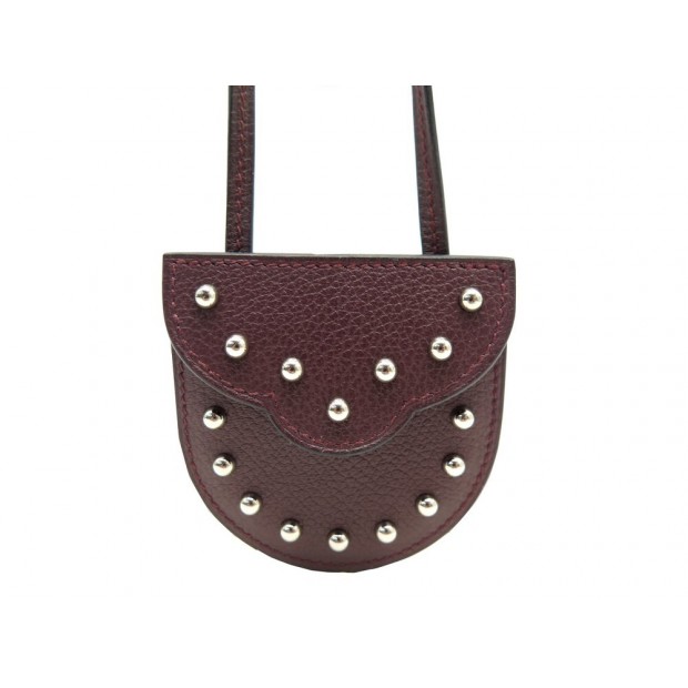 NEUF POCHETTE COLLIER HERMES CARNABY BANDOULIERE EN CUIR BORDEAUX CLUTCH 760€