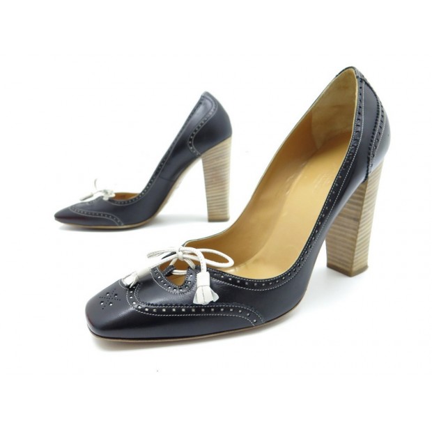 NEUF CHAUSSURES HERMES ESCARPINS 39 EN CUIR NOIR + BOITE SAC PUMP SHOES 650