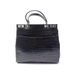 VINTAGE SAC A MAIN CESARE PICCINI POUR LANCEL EN CUIR CROCODILE NOIR HAND BAG