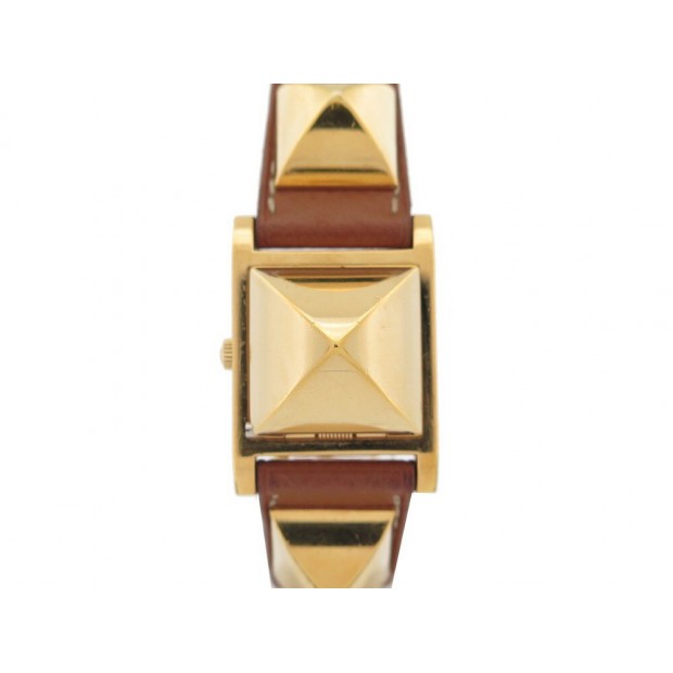 MONTRE HERMES MEDOR 23x23 MM QUARTZ PLAQUE OR + BOITE GOLD WATCH 3650€