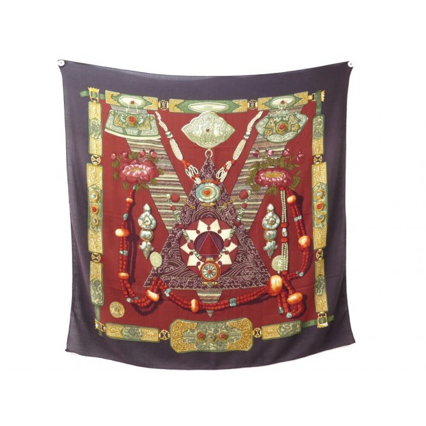 CHALE HERMES TIBET LATHAM CACHEMIRE & SOIE ROUGE FOULARD CASHMERE SHAWL 1000€