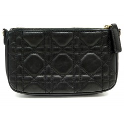 NEUF POCHETTE CHRISTIAN DIOR LADY EN CUIR NOIR CANNAGE TROUSSE CLUTCH BAG 590€