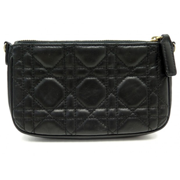 NEUF POCHETTE CHRISTIAN DIOR LADY EN CUIR NOIR CANNAGE TROUSSE CLUTCH BAG 590€