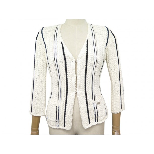 NEUF PULL CHANEL GILET M 38 EN COTON & CACHEMIRE CREME NEW SWEATER 3600€