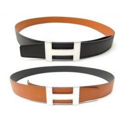 CEINTURE HERMES BOUCLE H QUIZZ REVERSIBLE 32MM T95 CUIR NOIR ET ORANGE BELT 710€