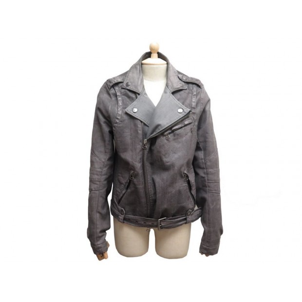 VESTE PIERRE BALMAIN M 48 HOMME EN TOILE DENIM ENDUITE GRIS BLOUSON JACKET 2000€